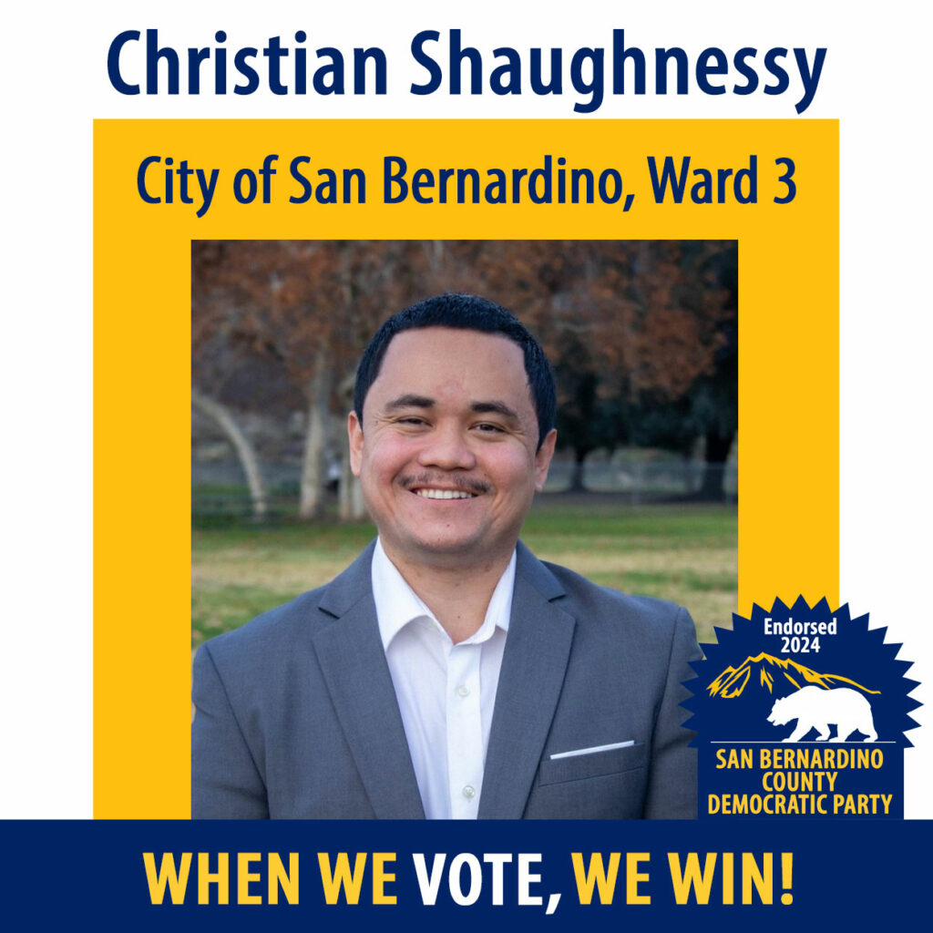 Graphic endorsing Christian Shaughnessy for San Bernardino City Council Ward 3 in the March 5 Primary Election
