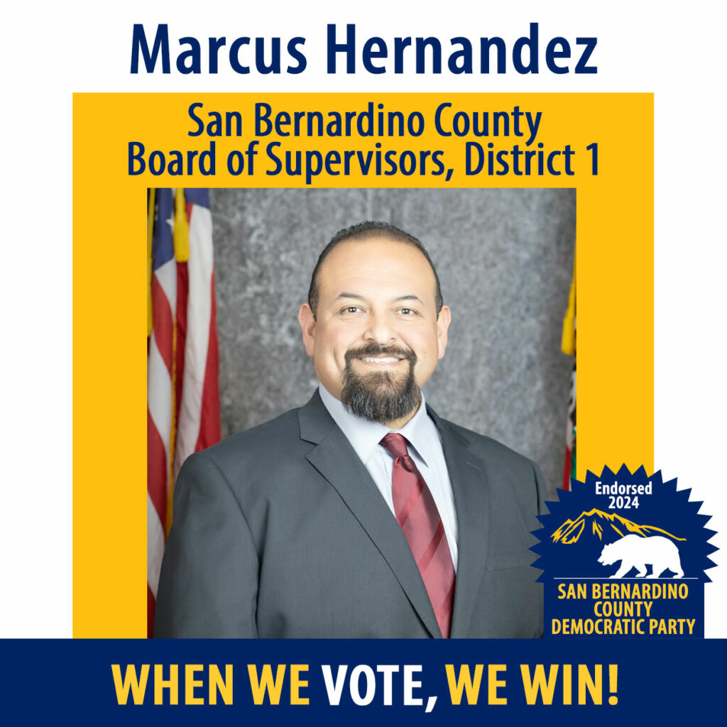 Graphic endorsing Marcus Hernandez for County Board of Supervisors, District 1, in the March 5 Primary Election